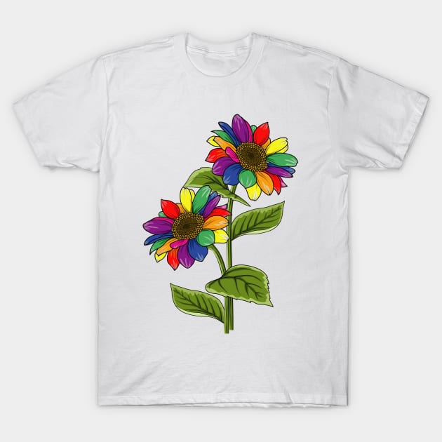 Rainbow Sunflowers T-Shirt by Designoholic